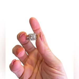 Silver Over Metal and Crystal  Ring